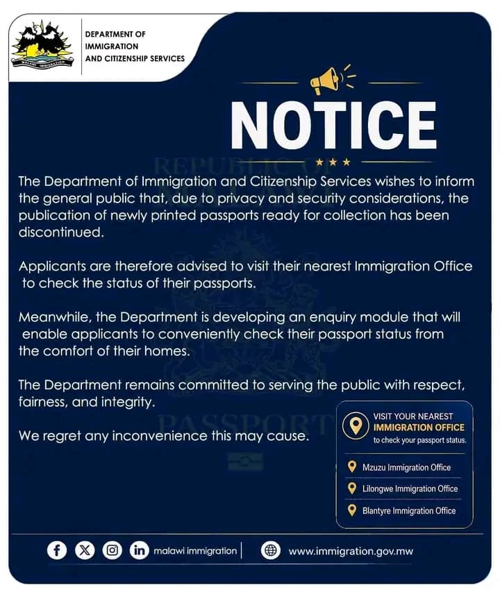 Immigration Discontinues Passport Collection Lists