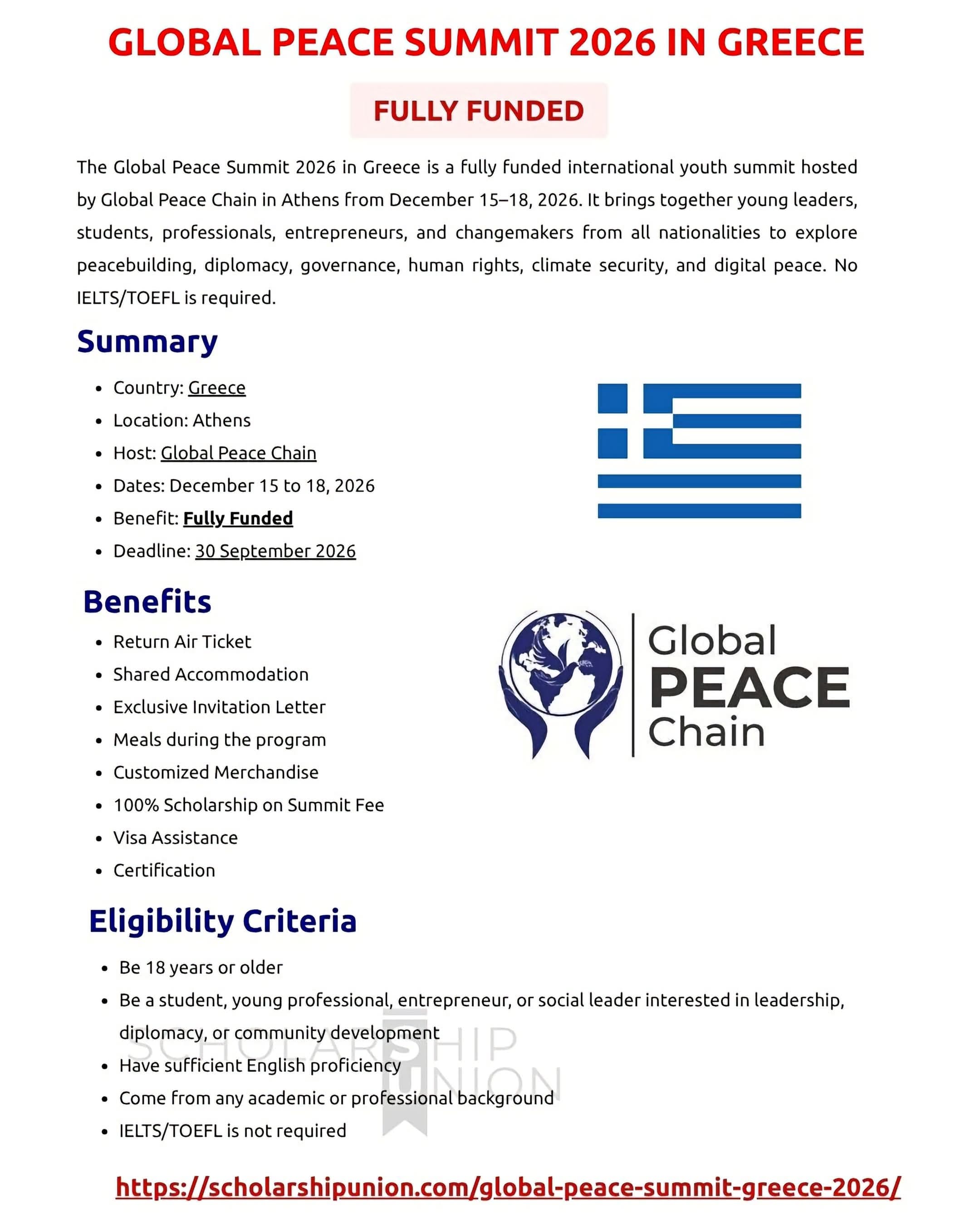 🇬🇷 GLOBAL PEACE SUMMIT 2026 — GREECE (FULLY FUNDED)