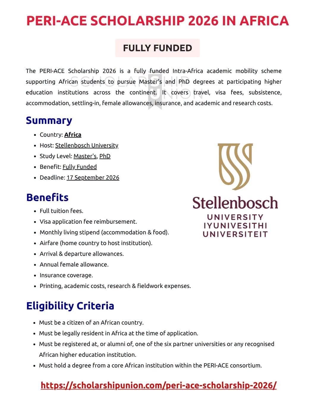 🌍 PERI-ACE SCHOLARSHIP 2026 — AFRICA (FULLY FUNDED)
